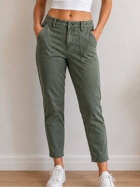 GAP Girlfriend Cargo Crop Jeans High Rise Green Stretch Size 0